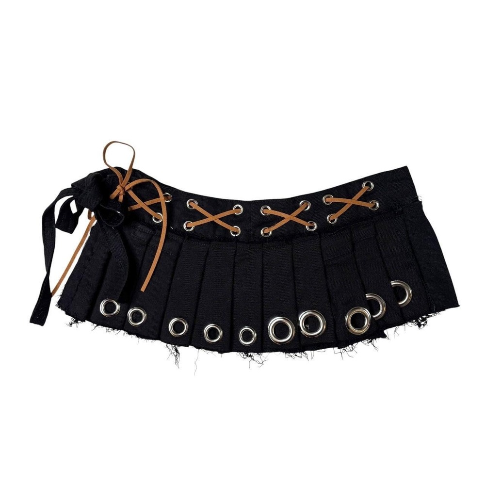 upcycled denim pleated mini skirt-belt